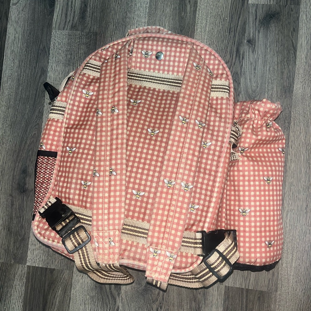 Pink Gingham Backpack With Floral Pattern - image 2